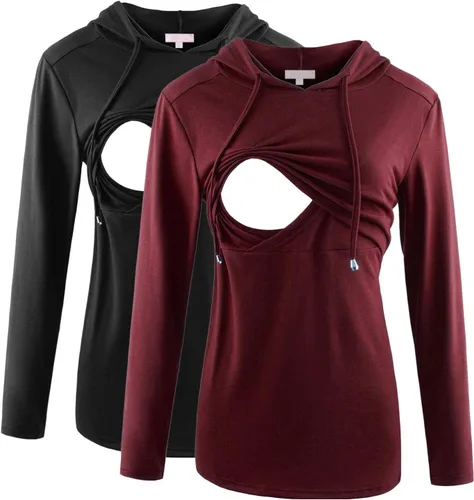Miniatura 40 de Bhome Camisa de lactancia de manga larga con capucha para lactancia materna