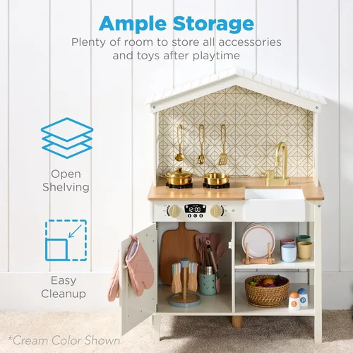 Miniatura 3 de Best Choice Products - Set de cocina de madera de juguete, juego de simulación para niños con almacenamiento de juguetes, perillas con clic