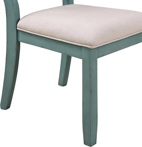 Miniatura 9 de Roundhill Furniture Prato - Juego de mesa de comedor redonda de 5 piezas con sillas de respaldo cruzado, color azul antiguo y nogal envejecido