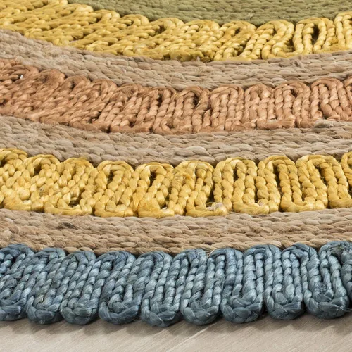 Miniatura 3 de SAFAVIEH Alfombra redonda de fibra natural NF201C de 3 pies, redonda, azul, multicolor, hecha a mano con encanto bohemio y de yute