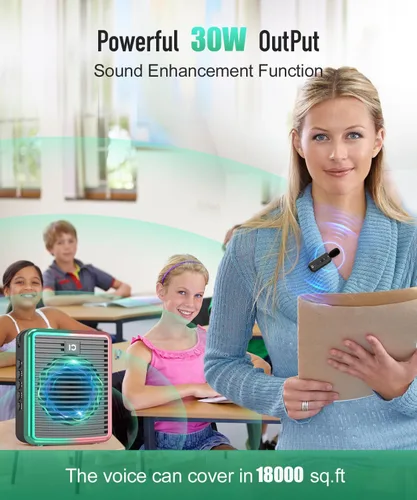 Miniatura 4 de SHIDU Amplificador de voz inalámbrico de 30 W con micrófono Lavalier, amplificador de voz Bluetooth para profesores, amplificador de voz portátil