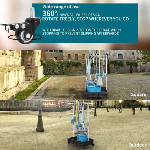 Miniatura 6 de Soporte para escoba y trapeador, para poner trapeadores mojados, soporte portátil para trapeador, para jardín, garaje, escuelas, hospitales