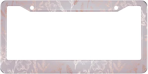 HOSNYE - Marco de placa de matrícula de oro rosa, arte floral decorativo botánico, cubierta de metal para placas frontales, marco de placa de