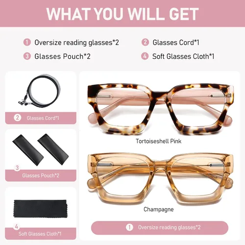 Miniatura 7 de Gafas de lectura de gran tamaño para mujer, estilo Oprah, lectores de computadora, gruesas, bloqueo de luz azul, con bisagra de resorte PT2007