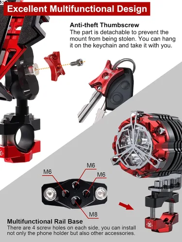 Miniatura 5 de Soporte de metal para teléfono de motocicleta, sólido y antirrobo, soporte para teléfono celular resistente, compatible con Harley Davidson y la Rojo