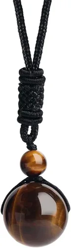 Miniatura 51 de iSTONE Collar unisex con dije de cuentas redondas auténticas, cadena de cuerda negra de 24 pulgadas para hombres y mujeres