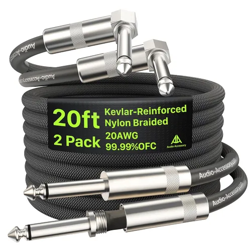 Miniatura 19 de Cable de guitarra de 1.5 pies, paquete de 2 unidades, nailon trenzado anti-torceduras reforzado con Kevlar, conector Neutrik REAN, calibre 20