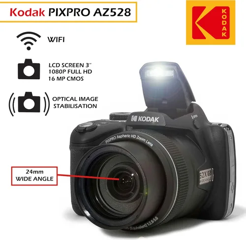 Miniatura 4 de Kodak PIXPRO AZ528 - Cámara digital de video Full HD de 16 MP (negro) con zoom óptico de 52x, paquete con accesorios que incluyen funda protectora