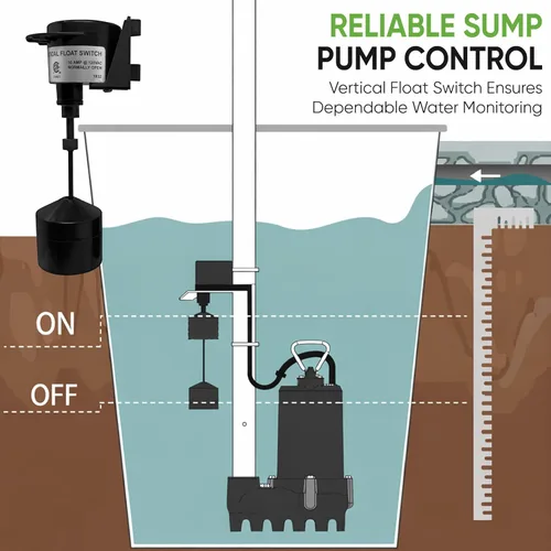 Miniatura 2 de PumpSpy Interruptor de flotador vertical para bombas de sumidero – Reemplazo de interruptor de bomba universal con cable de 10 pies, control