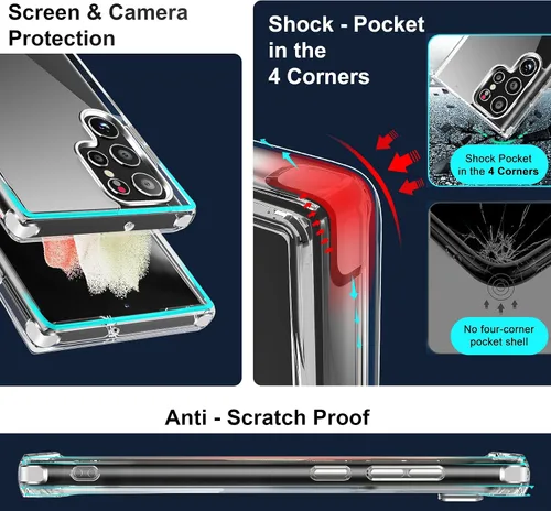 Miniatura 4 de CEDO - Funda con soporte para Samsung Galaxy S22 Ultra, ajustable en 3 direcciones con soporte de metal, parachoques a prueba de golpes de grado