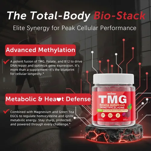 Miniatura 3 de Paquete de 2 gomitas TMG de 1000 mg de betaína anhidra + multivitamínico metilado y complejo B metilado (metilfolato B12 B6), magnesio, taurina