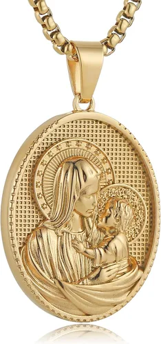 Miniatura 7 de HZMAN Collar de acero inoxidable de San José/María/Jesús para hombres y mujeres, medalla cristiana, amuleto, colgante, joyería de regalo