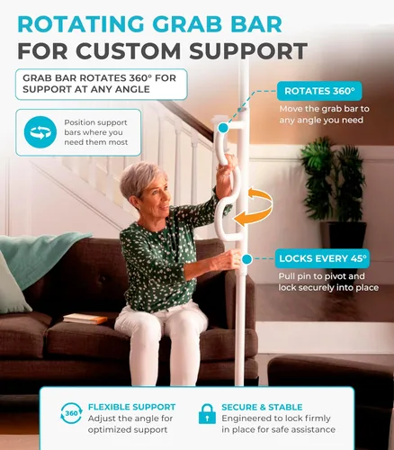 Miniatura 4 de Stander Wonder Pole Plus with Rotating Double Grab Bar, Tension Mounted Security Pole for Seniors & Elderly Adults, No-Drill Floor to Ceiling