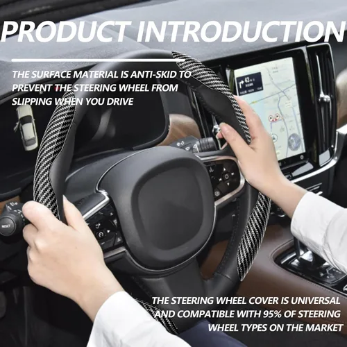 Miniatura 7 de 2 fundas de volante de fibra de carbono de ajuste universal, antideslizantes, protector segmentado para volante, accesorios interiores de automóvil