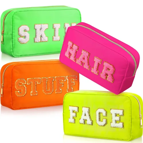 Miniatura 14 de Remerry 4 piezas de bolsas de cosméticos de nailon impermeables, organizador de maquillaje espacioso para viajes para mujeres, bolsa de chenilla