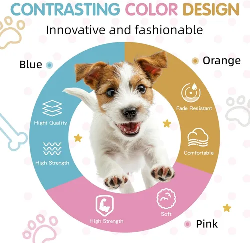 Miniatura 6 de Arnés de perro ajustable tricolor para perros pequeños y XS - Arnés resistente y fácil de caminar para cachorros, azul y rosa