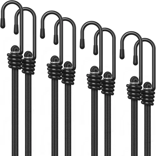 Paquete de 8 cuerdas elásticas con ganchos de acero, juego de varios tamaños de 12" 18" 24" 36", correas de amarre resistentes para carga,