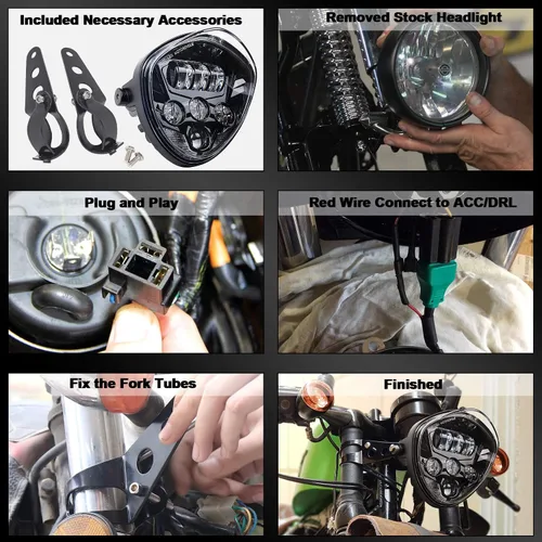 Miniatura 6 de MOVOTOR - Faro delantero para motocicleta, 7 pulgadas, con abrazadera de soporte, fondo rojo, luz blanca DRL, luz alta y baja, para motocicleta