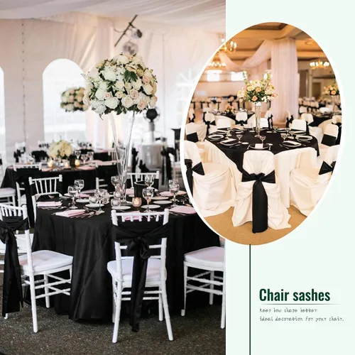 Miniatura 5 de Showgeous 60 cintas decorativas de satén negro para silla, lazos para decoración de banquetes, fiestas, baby shower, eventos (7 x 108 pulgadas)