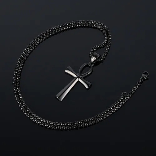 Miniatura 2 de Reve Collar con colgante religioso de cruz de Ankh copta de acero inoxidable para hombres y mujeres, cadena de 20 a 24 pulgadas