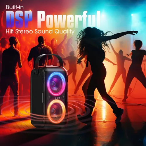 Miniatura 7 de W-KING Altavoz Bluetooth T9-2 de 180 W, Boombox inalámbrico portátil de 80 W, 4 controladores (woofer de 2 x 4.04 pulgadas), graves profundos
