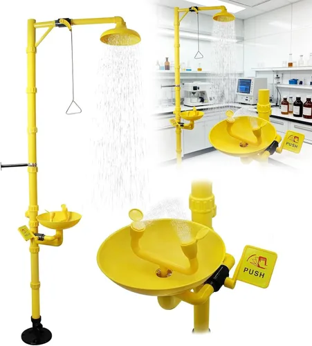 Emergency Eye Wash and Shower Station, Dual Spray with Pull Rod and Pedal Activation, for Hospital, Laboratory, and Chemical Plant Safety Use