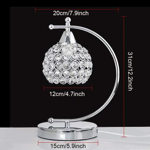 Miniatura 5 de Onerbuy Moderna lámpara de mesa de cristal enchufable, lámpara de mesa de noche cromada plateada E27 con interruptor de encendido/apagado en línea
