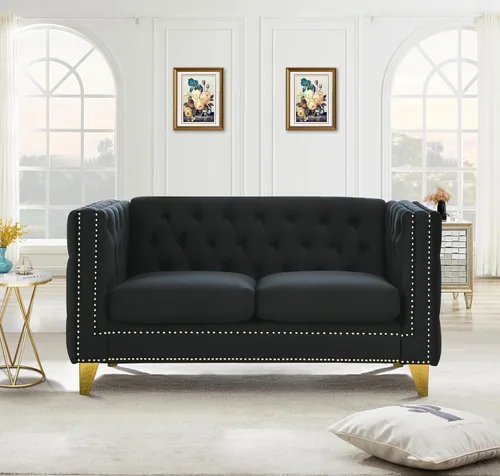 Miniatura 11 de Sofá de terciopelo de 3 plazas, cómodos sofás para sala de estar, sofá moderno con respaldo copetudo y decoración de remaches, sofá largo tapizado