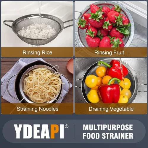 Miniatura 2 de Ydeapi Colador grande de malla fina de 8.6 pulgadas con asa, coladores de alimentos de metal para cocina, tamiz de malla fina de acero inoxidable