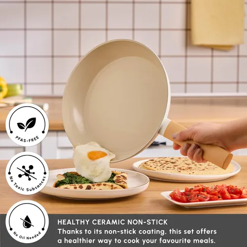 Miniatura 3 de Karaca Swiss Crystal Almond - Juego de utensilios de cocina antiadherentes de 7 piezas, ollas y sartenes compatibles con inducción, revestimiento