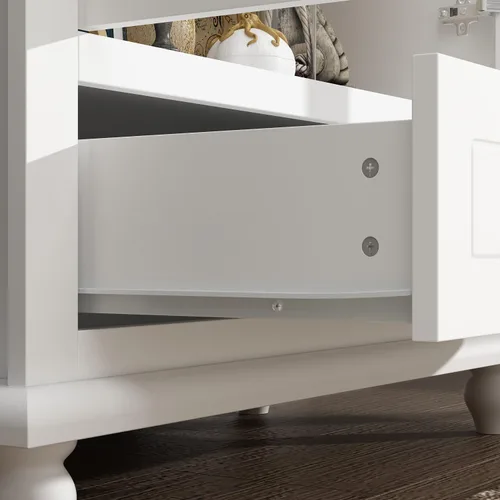 Miniatura 6 de Estantería alta blanca con puertas de cristal, vitrina de madera con estante y cajón ajustables de 3 niveles, armario de despensa para oficina