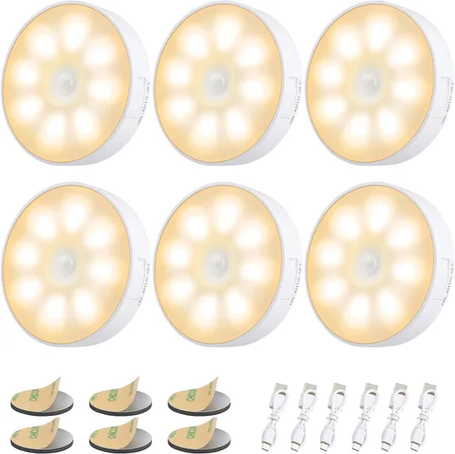 Miniatura 11 de Paquete de 3 luces con sensor de movimiento, 8 LED de luz nocturna recargable, con cable USB y parche magnético, 3 modos, luz de pared segura Blanco