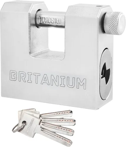 Britanium® BRX74 Candado de Alta Resistencia para Contenedores con 5 Llaves – Eslabones Resistente al Corte de 12 mm, Cuerpo Chapado en Níquel