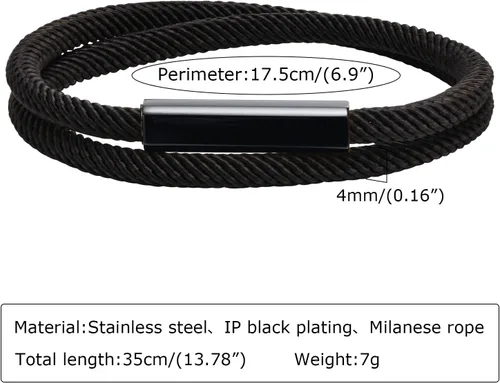 Miniatura 2 de Hisatan Pulsera de cuerda personalizada para hombre, cuerda trenzada náutica, con ojo de tigre y ágata negra, regalo para hombres y mujeres