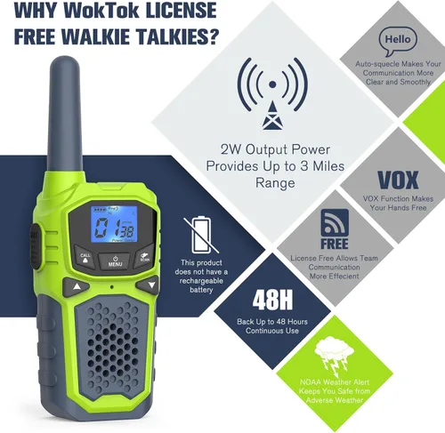 Miniatura 2 de Walkie Talkies para niños, radio de 2 vías de largo alcance 22 canales VOX, regalo de cumpleaños, walkie talkie familiar para camping, senderismo
