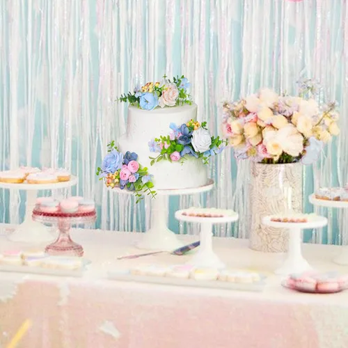Miniatura 4 de Rinlong 3 piezas Pastel Azul Rosa de Bebé Adornos de Tarta Pre-hechos Flores de Decoración de Tarta Pastel Blush Adornos de Tarta para Boda Rosa