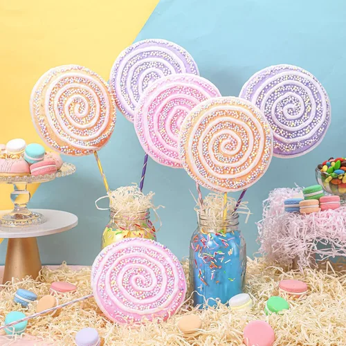 Miniatura 10 de JellyArch 6 piezas de 16 pulgadas grandes decoraciones de fiesta de caramelos gigantes de piruleta con palos para árbol de Navidad, piruleta pastel