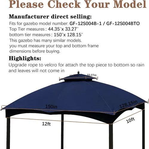 Miniatura 2 de SCOCANOPY Parte superior de repuesto azul marino compatible con el cenador Lowe's Allen Roth 10X12 modelo #GF-12S004B-1/#GF-12S004BTO/#TPGAZ17-002C