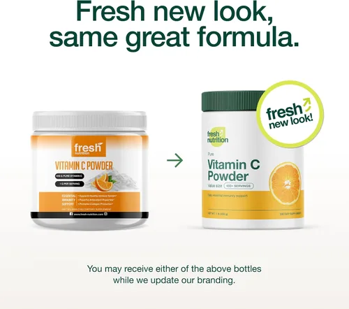 Miniatura 2 de Fresh Nutrition Suplemento de vitamina C en polvo de 1 libra, apoyo inmunológico puro y potente, 1000 mg por cucharada, delicioso sabor, vegano, sin