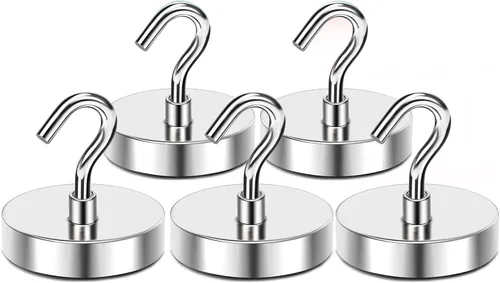 Miniatura 19 de MIKEDE Ganchos magnéticos negros resistentes de 30 libras, imanes fuertes con ganchos de metal para soportes colgantes al aire libre, 6 ganchos