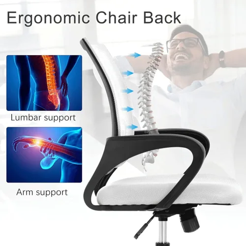 Miniatura 7 de Silla de oficina ergonómica de malla, silla de computadora con soporte lumbar y reposabrazos, silla de escritorio ajustable para computadora