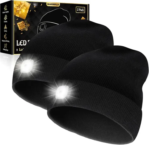 Miniatura 8 de MANWALD Gorro LED con luz, linterna LED recargable por USB, regalos para Navidad, rellenos de calcetines para hombres, Camouflaje, Grande