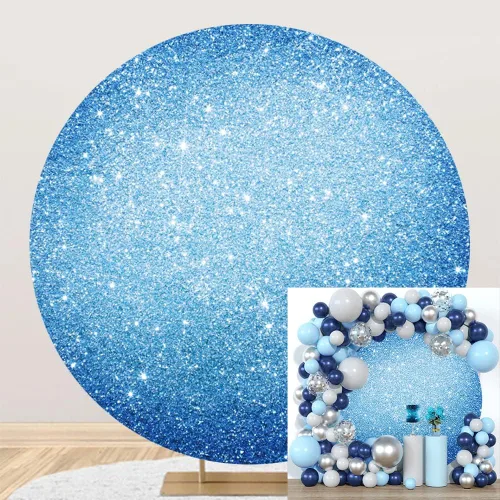 Leyiyi Cubierta de fondo redonda con purpurina azul de 3 x 3 pies, cubierta de fondo circular azul con luz de estrellas para niñas, mujeres,