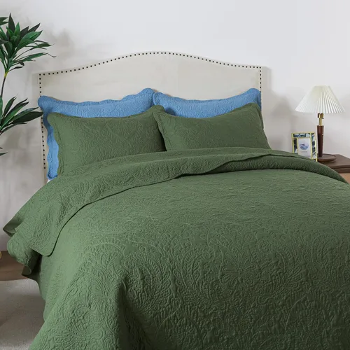 Miniatura 266 de HoneiLife - Juego de colcha de tamaño Queen, juego de ropa de cama de pana bordada de 3 piezas, colcha de lujo, ligera, cálida, para todas las Pana