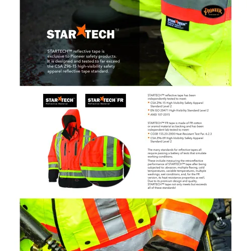 Miniatura 2 de Pioneer Pantalones de trabajo de seguridad de alta visibilidad, ligeros, impermeables con tirantes ajustables, cinta reflectante, amarillo/verde