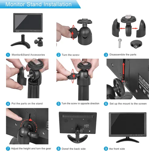 Miniatura 9 de Haiway Monitor de seguridad de 10.1 pulgadas, resolución de 1024 x 600, pequeño monitor HDMI, monitores de computadora pequeños con control remoto