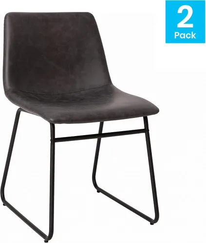 Miniatura 4 de Flash Furniture Butler LeatherSoft - Juego de 2 sillas de altura para mesa de comedor de 18 pulgadas, estilo moderno de mediados de siglo