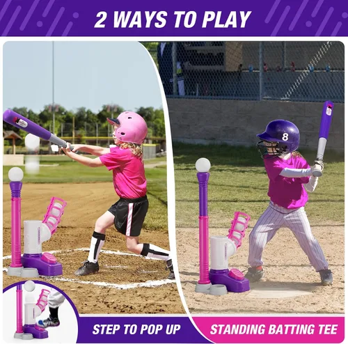 Miniatura 2 de HYES Juego de Tball para Niños Pequeños de 3-5 Años, Set de Pelota con Máquina de Lanzar de Pedal/Tee de Bateo Ajustable/Bate de Béisbol Retráctil/8