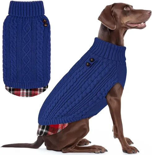 Miniatura 20 de KYEESE - Suéter para perro mediano, suéter tejido con estampado de cuadros, cálido abrigo de mascotas para otoño e invierno