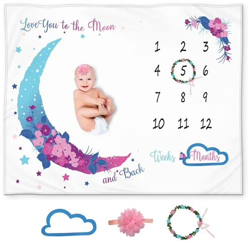 Miniatura 12 de Manta Milestone para bebé niño – Manta mensual de bebé, seguimiento del crecimiento para recién nacido, decoración de guardería de bosque, tema